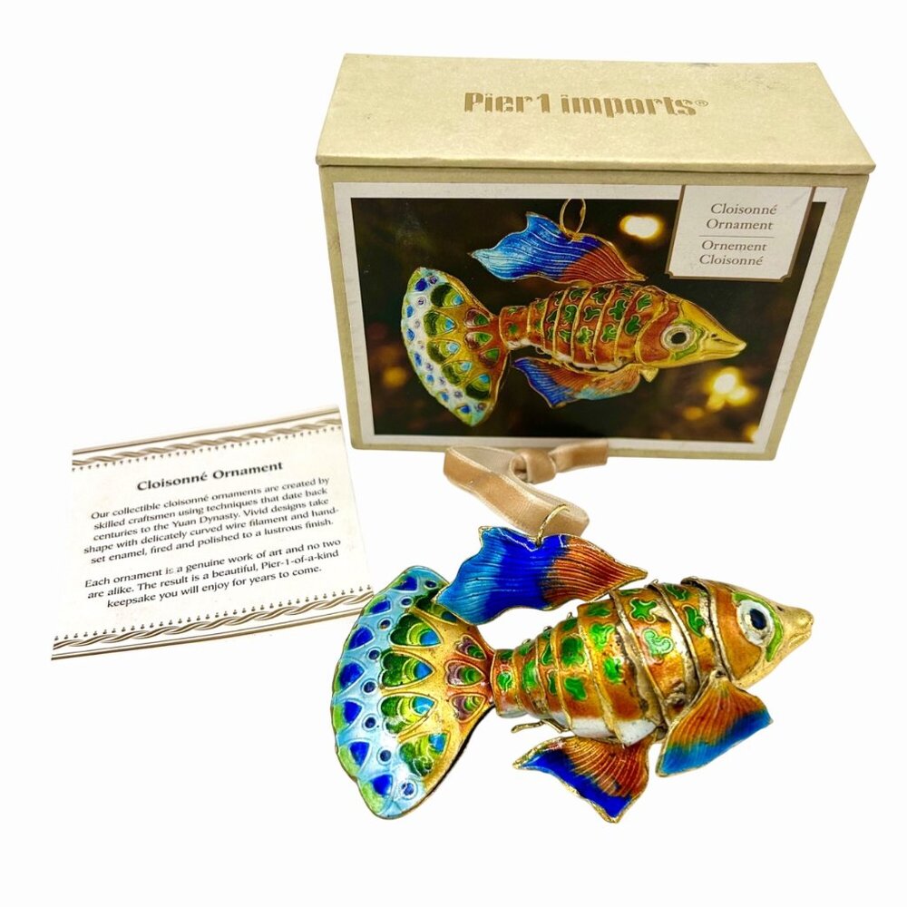 PIER 1 CLLECTIBL 1 OF A KIND CLOISONNE ARTICULATED FISH CHRISTMAS ORNAMENT w BOX